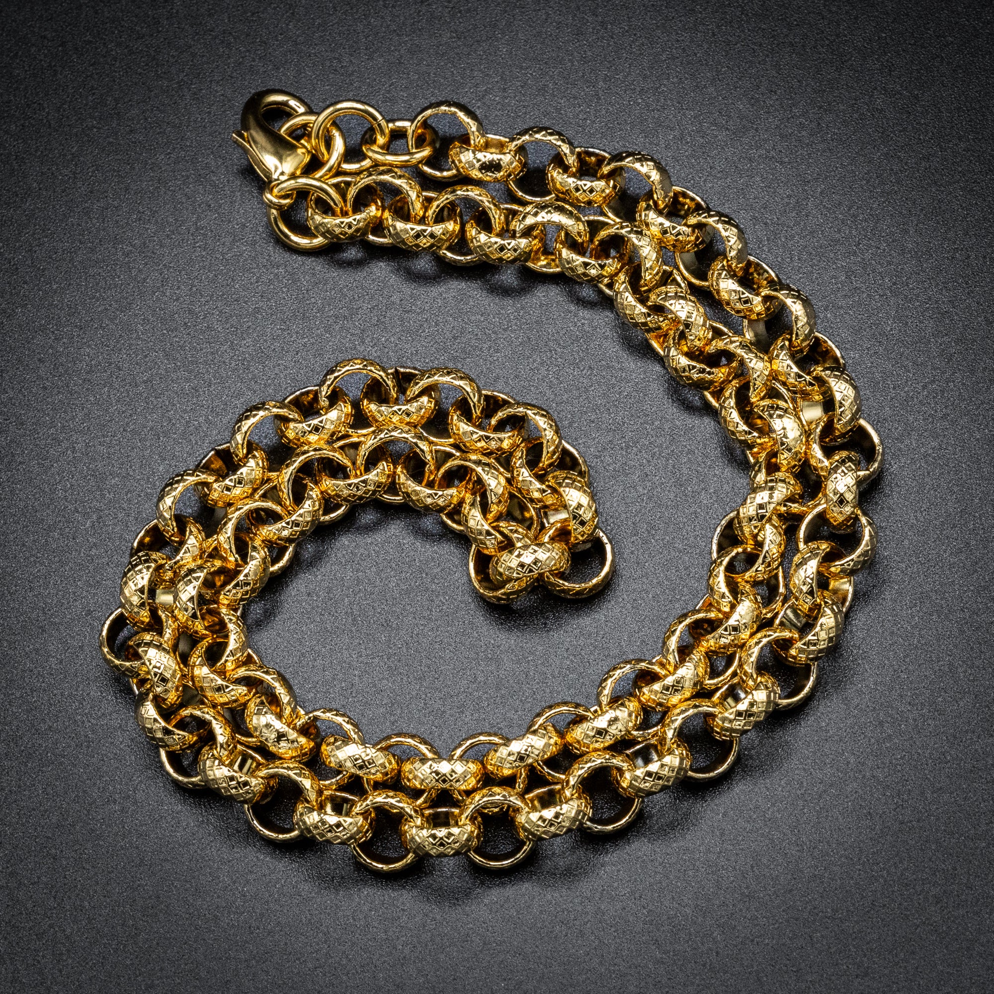 Gold Diamond-Cut Patterned Belcher Chain 8mm