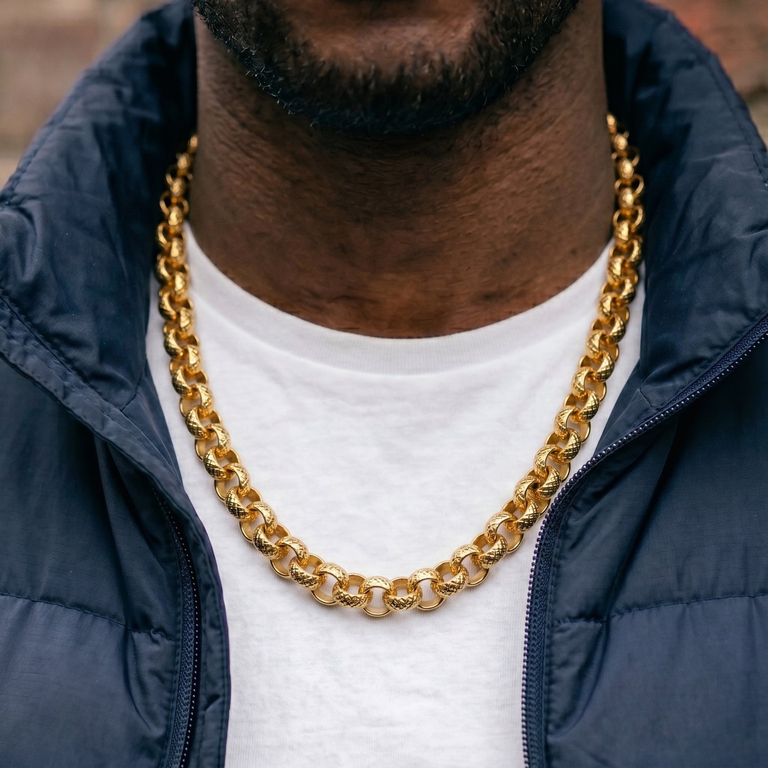 Gold Diamond-Cut Patterned Belcher Chain 8mm
