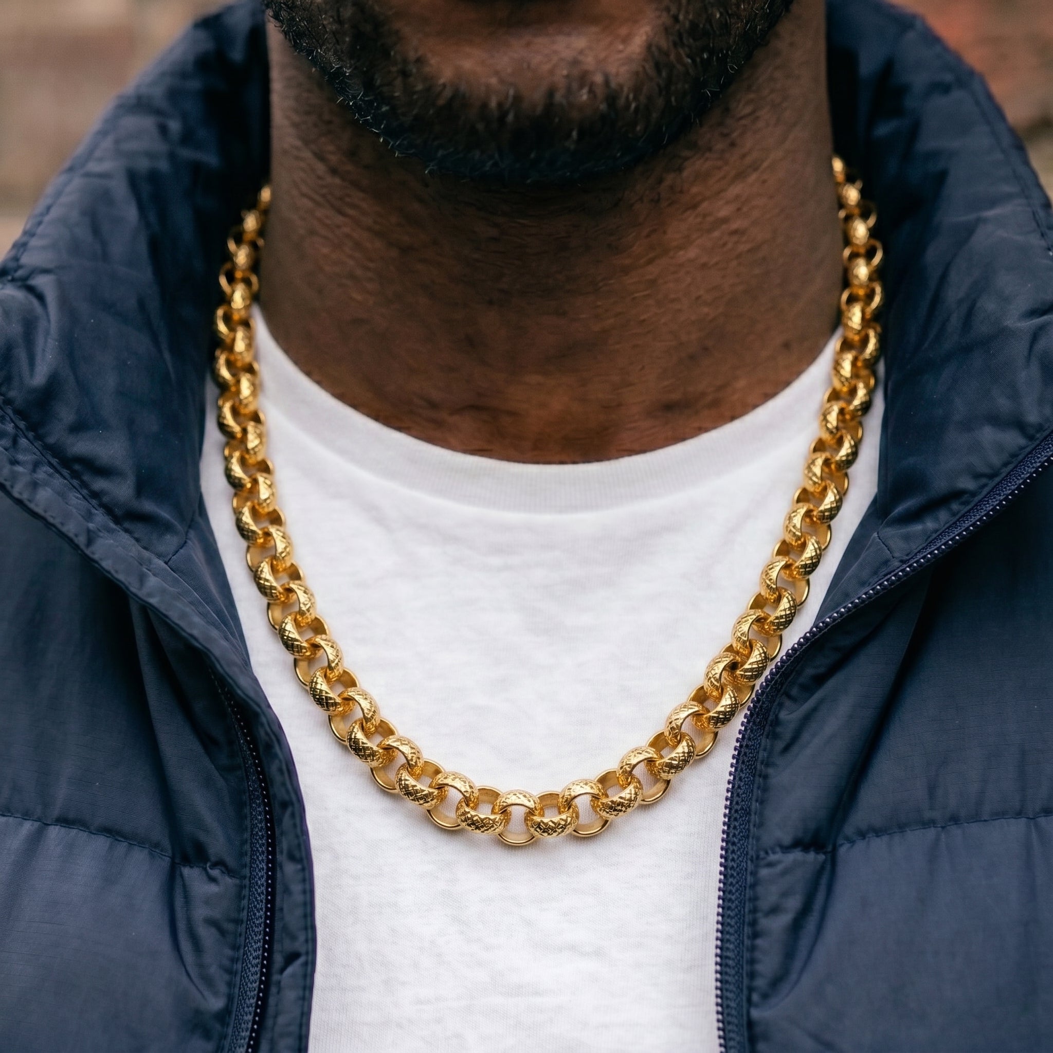 Gold Diamond-Cut Patterned Belcher Chain 8mm