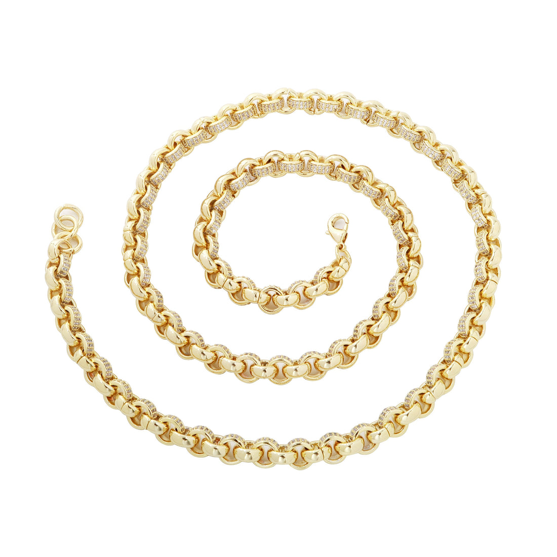 8mm Gold Belcher Chain With CZ Stones 18 Inch