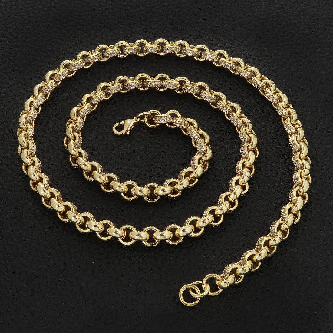 8mm Gold Belcher Chain With CZ Stones 18 Inch