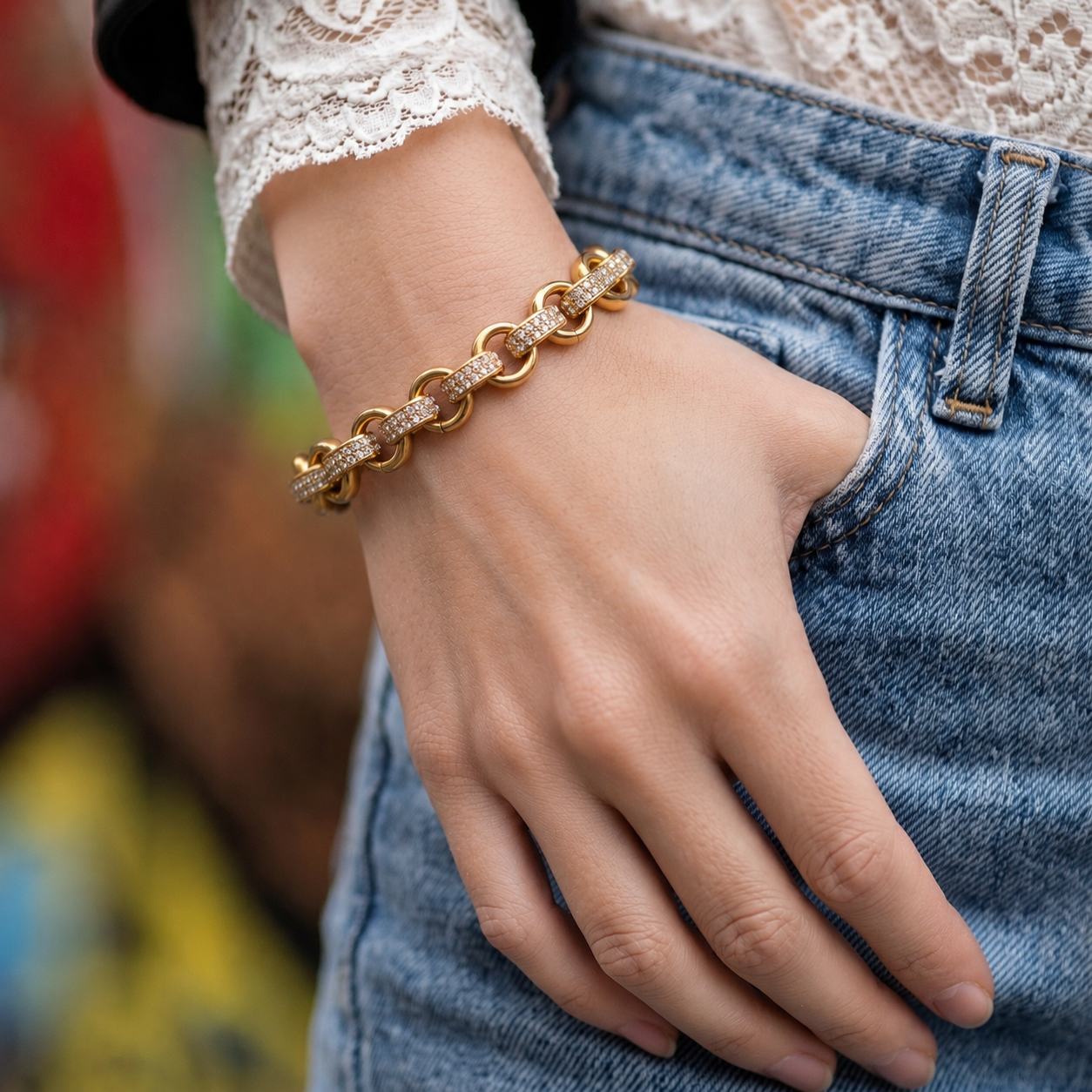 Gold CZ Belcher Bracelet 8mm