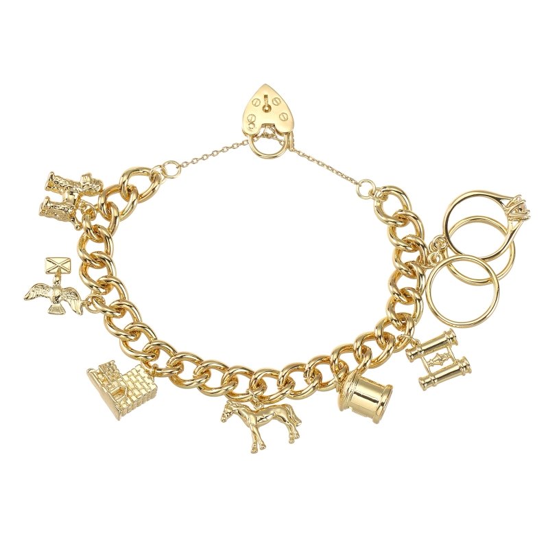 Gold Pets &amp; Post Charm Bracelet 8 Inches Heavy British Themed Solid Charms