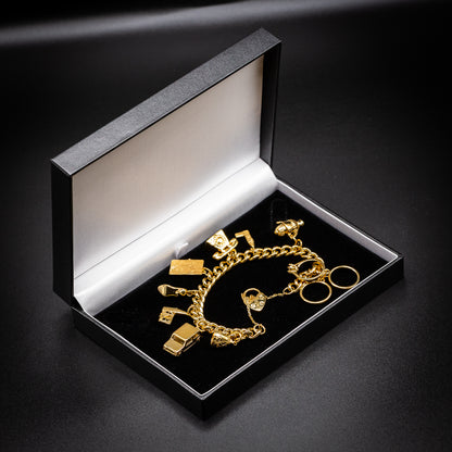 Gold Charm Bracelet Great Britain Heart Lock