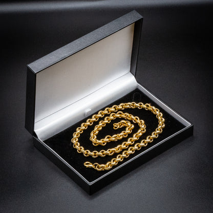 9mm Gold Lined Pattern Belcher Chain Necklace - 22 &amp; 24 Inches