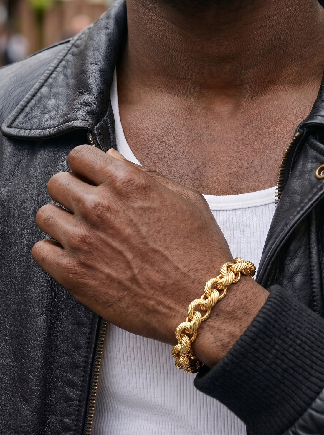 Gold Lined Patterned Belcher Bracelet 9mm
