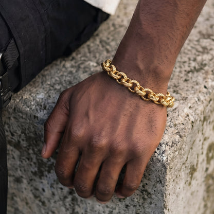 9mm Gold Lined Pattern Belcher Bracelet 9 Inches