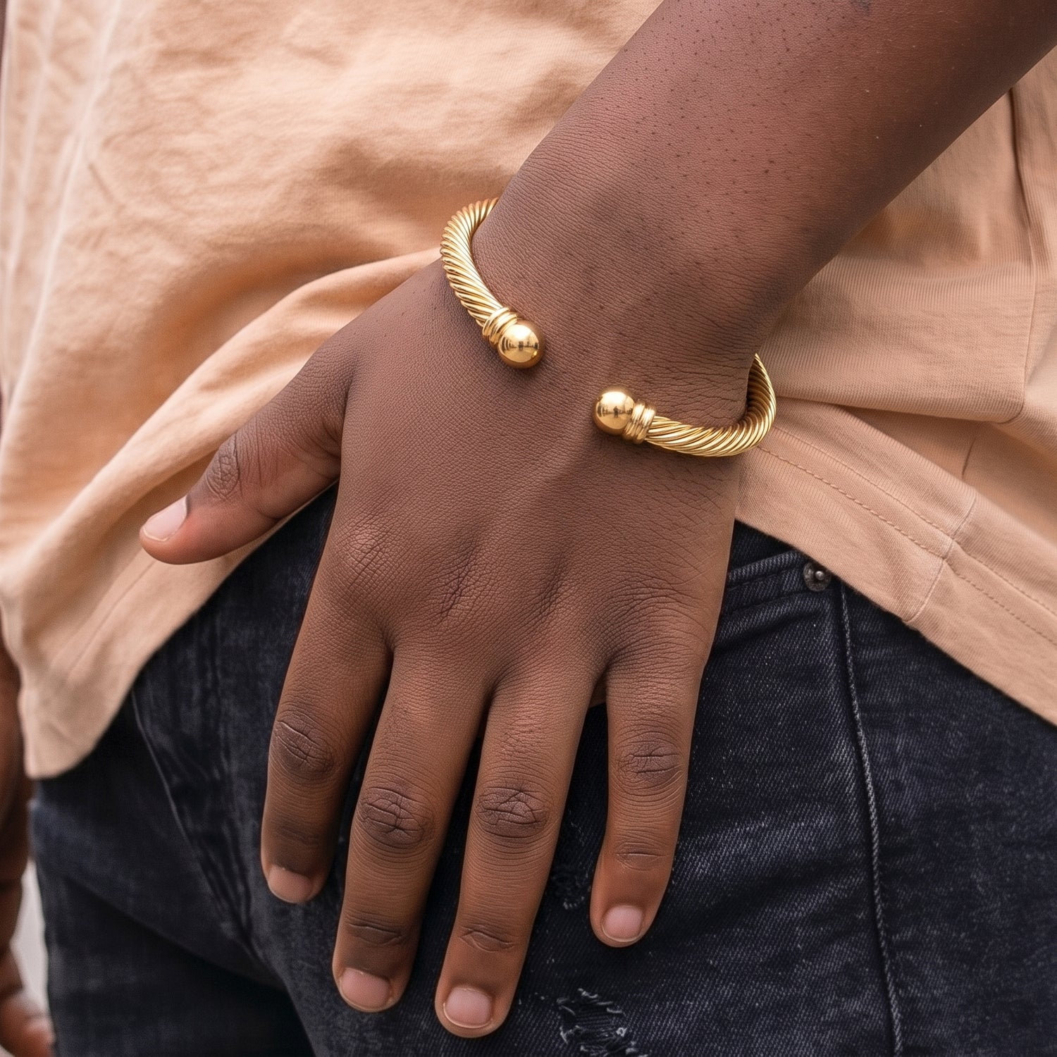Gold Torque Bangle Bracelet Adjustable