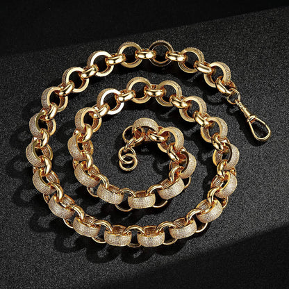 20mm Big Gold Filled Belcher Chain with Stones, 30 Inches Long