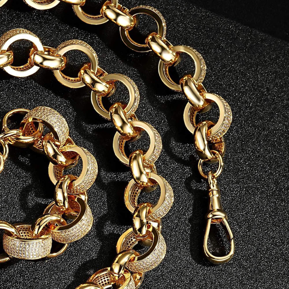 Detailed View of Gold Filled Belcher Chain with Stones