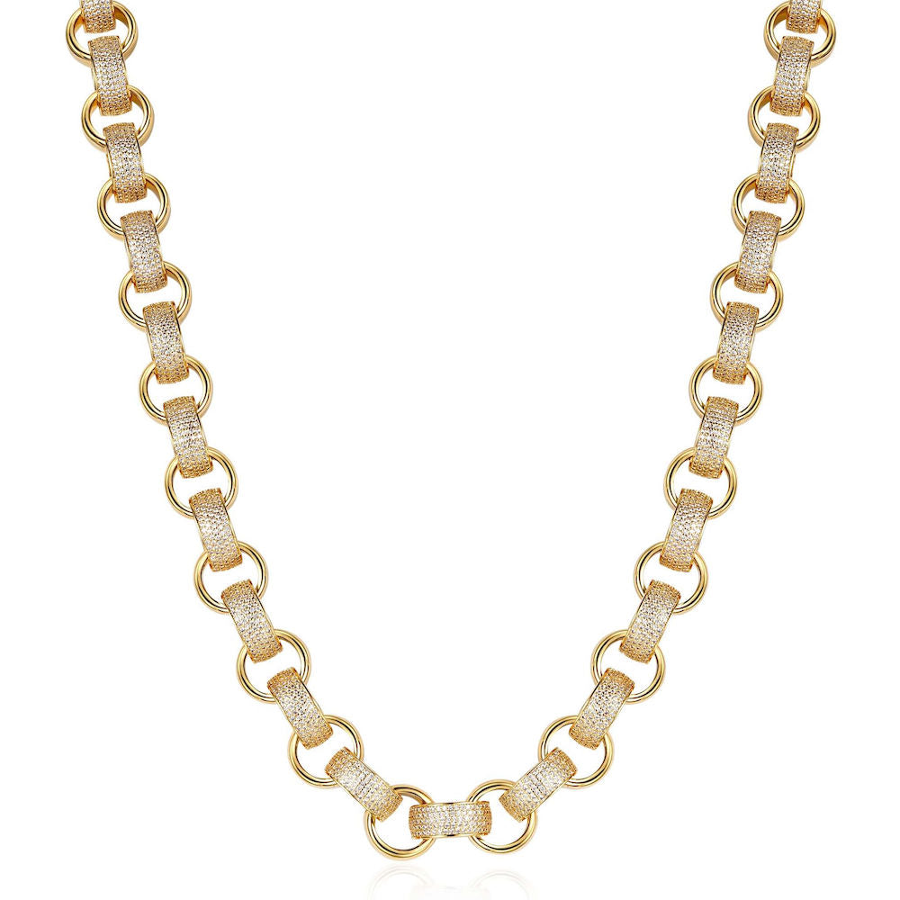 20mm Big Gold Filled Belcher Chain with Stones, 30 Inches Long