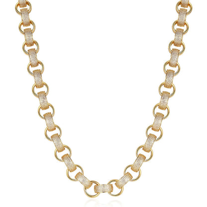 20mm Big Gold Filled Belcher Chain with Stones, 30 Inches Long