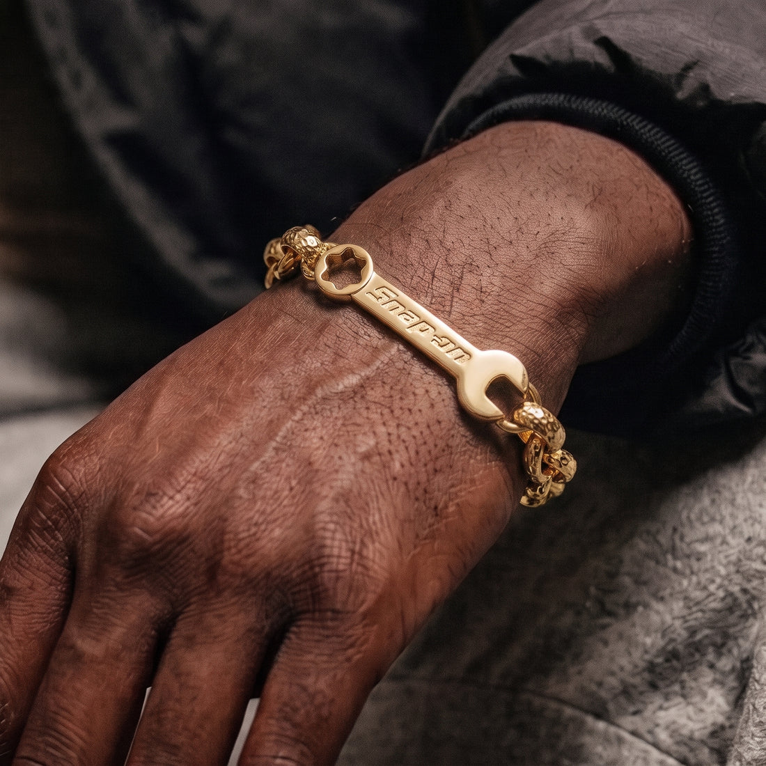 8mm Gold Spanner Belcher Bracelet 7.5/8 Inches