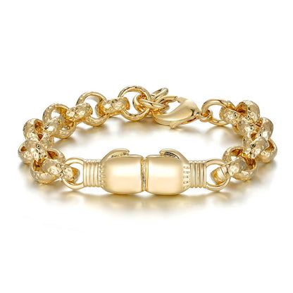 Patterned gold double boxing glove bracelet, 8mm wide, 6/6.5 inches, 18 grams, gold-filled.