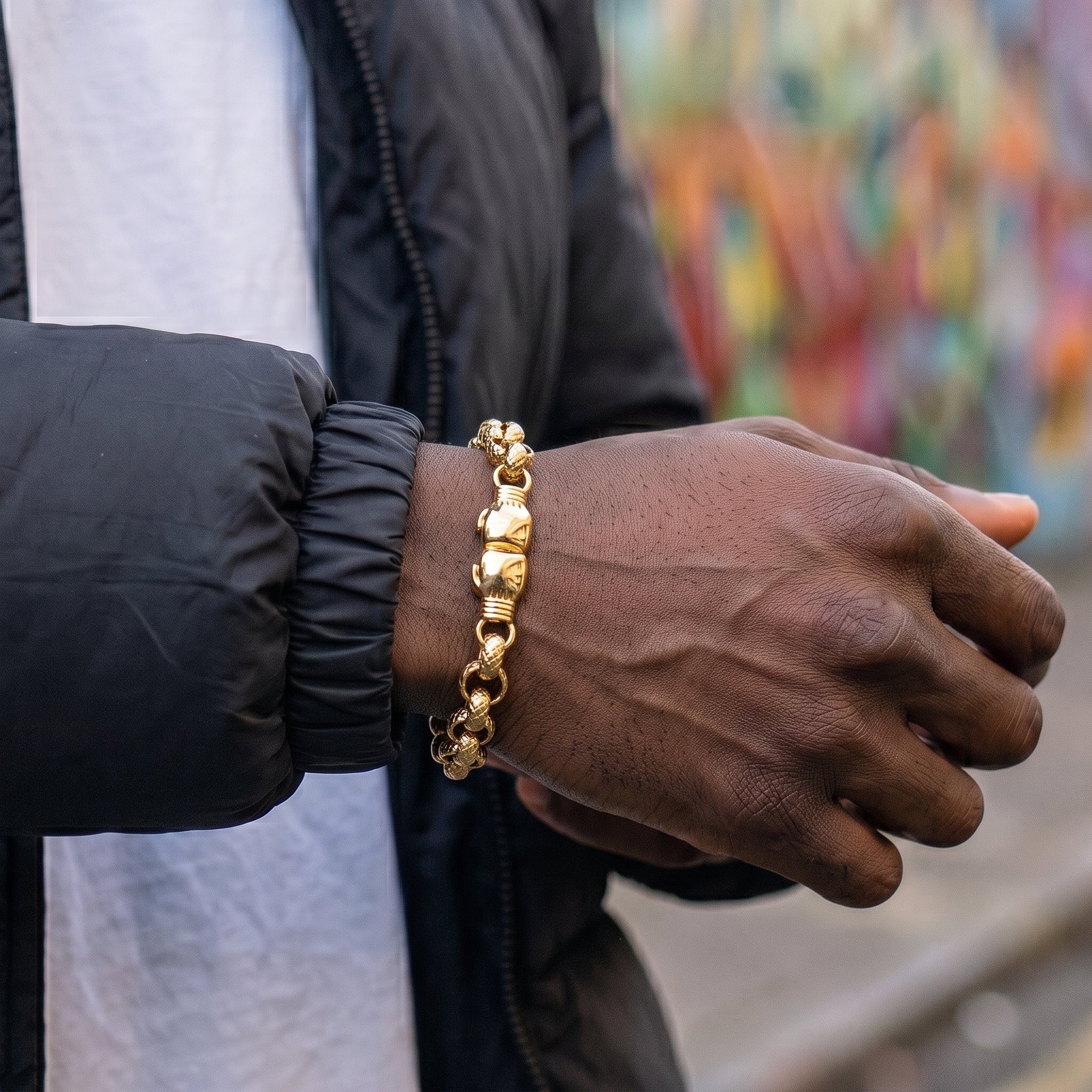 New 8mm Gold Double Boxing Glove Belcher Bracelet - 8 Inches