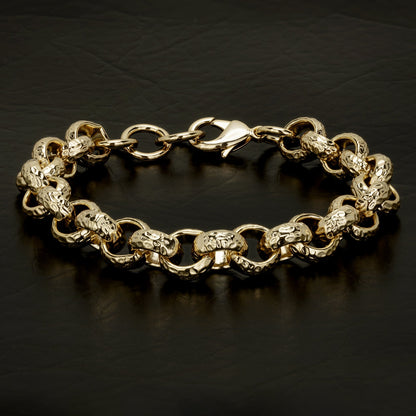 6-inch gold Belcher bracelet, 12mm wide, 38 grams, for smaller wrists, gold finish.