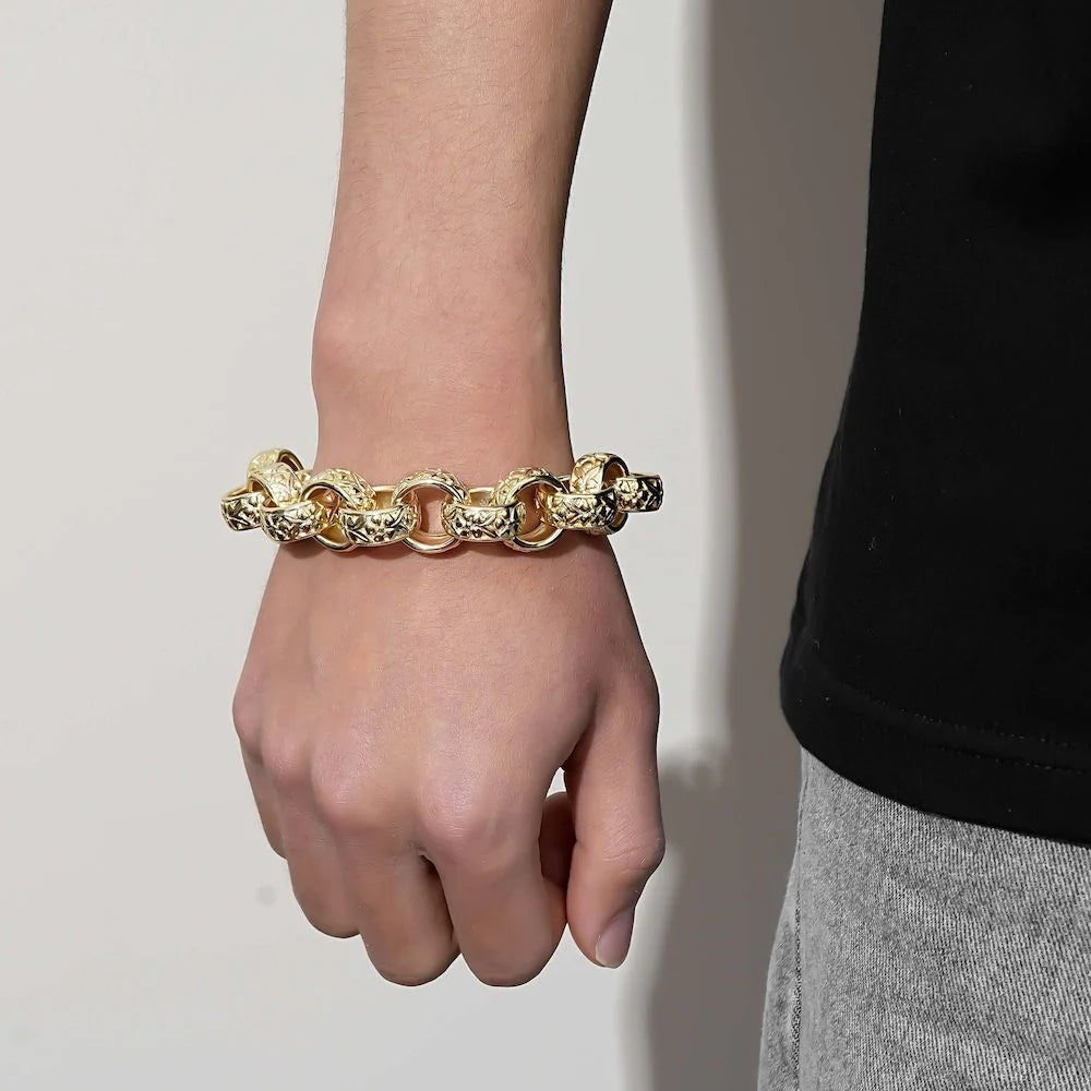 Gold XXL Ornate Belcher Chain &amp; Bracelet Set 20mm