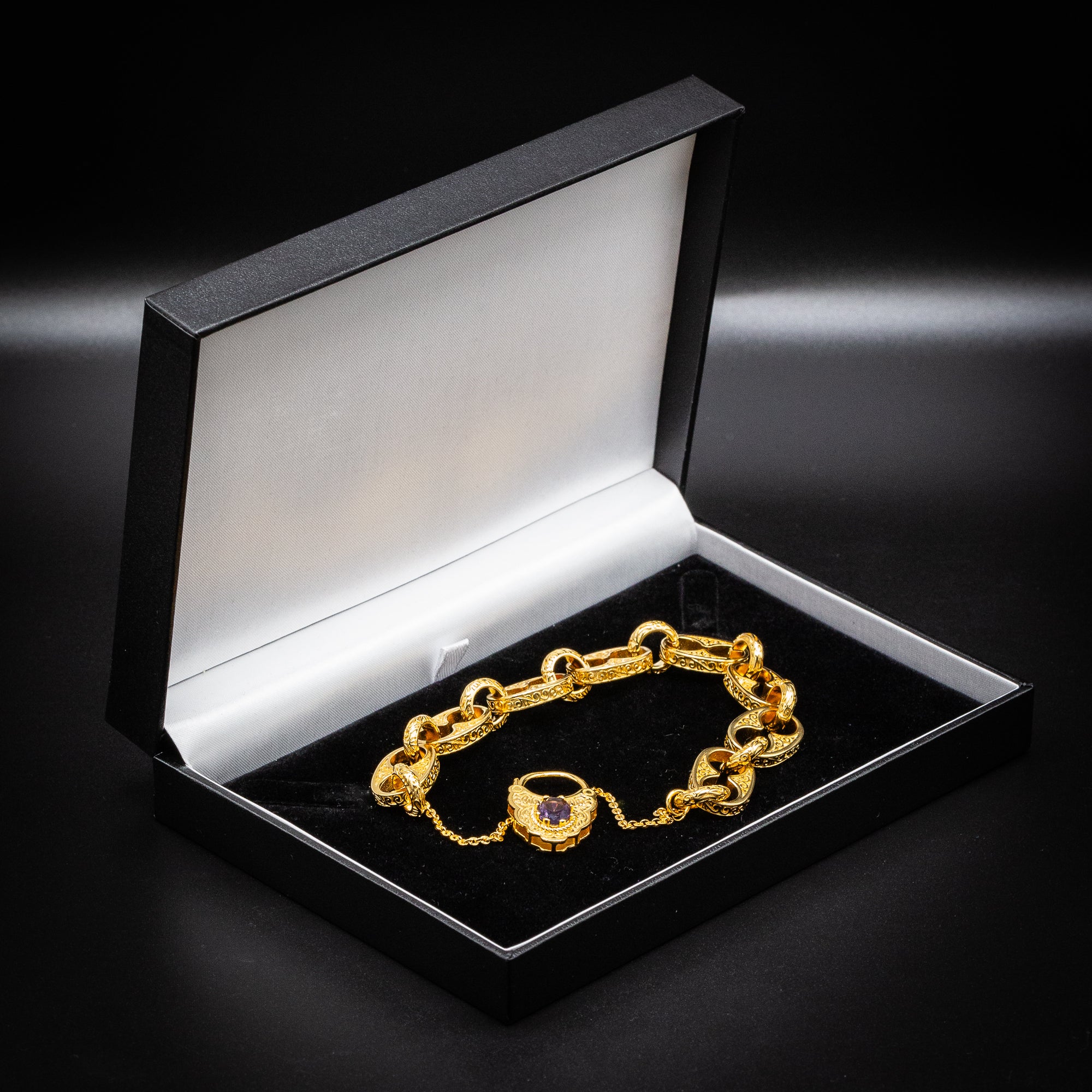 Gold Button Belcher Bracelet Vintage Padlock 8 Inch