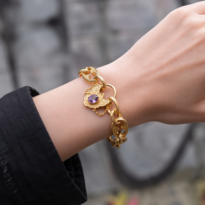 Gold Button Belcher Bracelet Vintage Padlock Clasp 8 Inches