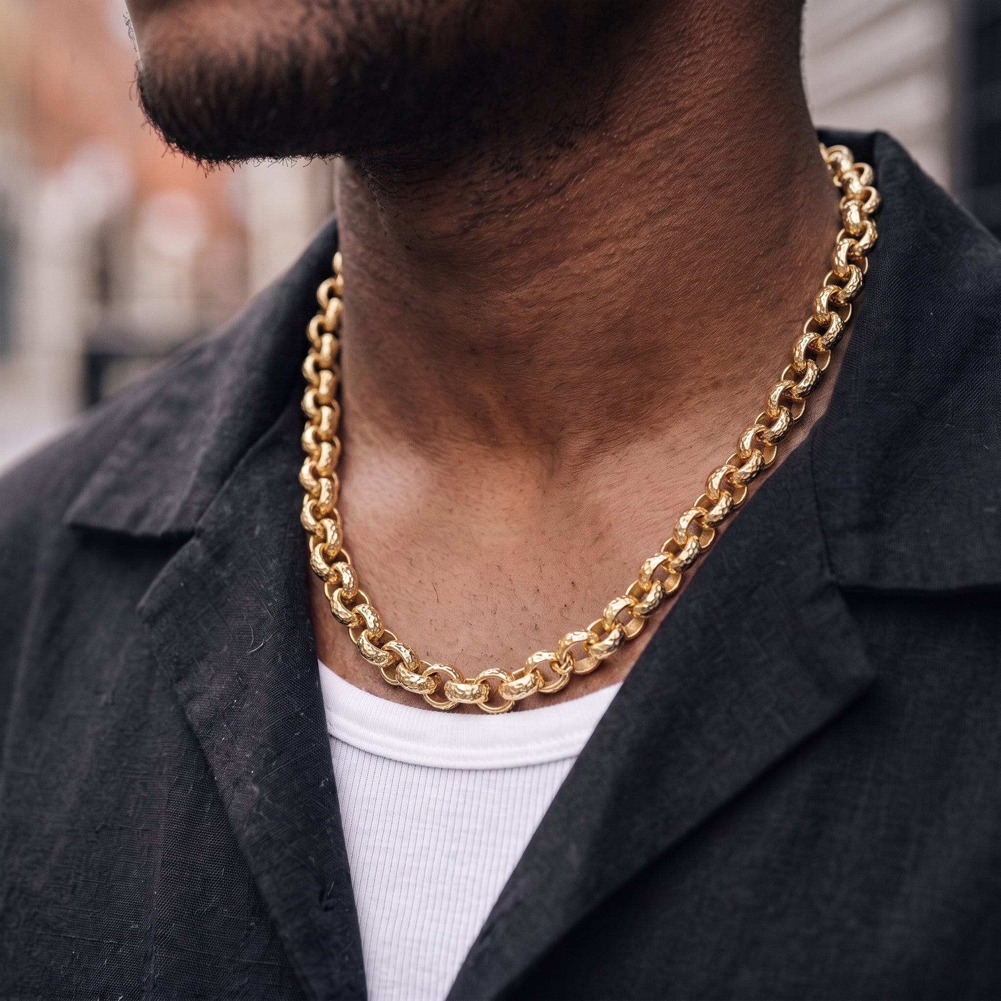 Gold Diamond-Cut Pattern Belcher Chain 12mm