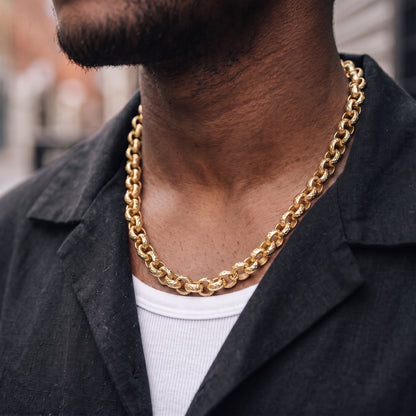 Gold Diamond-Cut Pattern Belcher Chain 12mm
