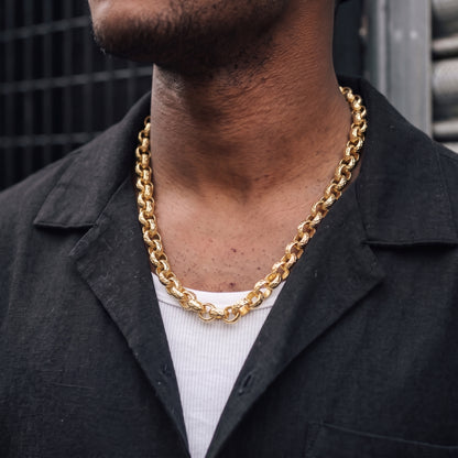Gold Diamond-Cut Pattern Belcher Chain 12mm