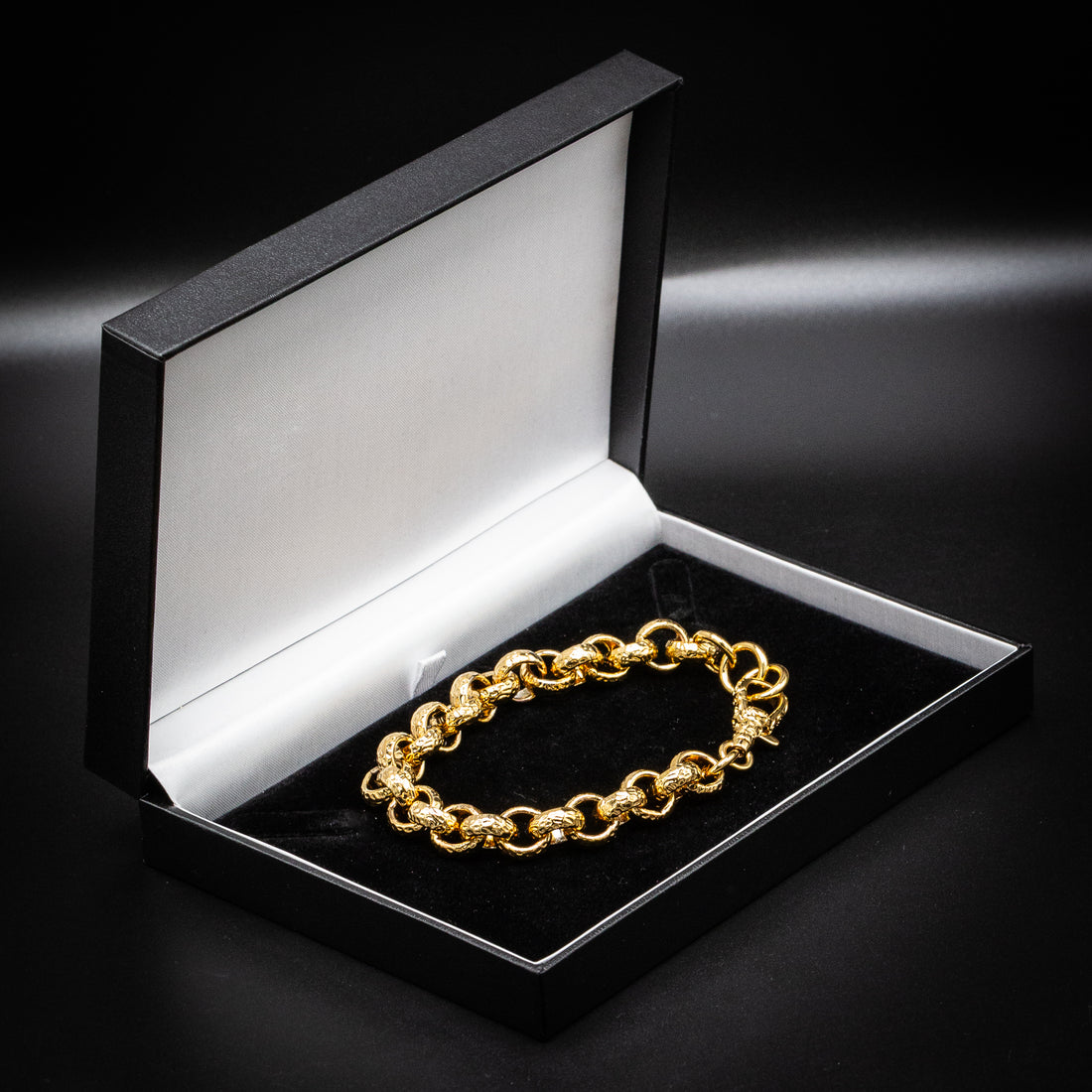 Gold Diamond-Cut Patterned Belcher Chain, Bracelet &amp; Set 12mm