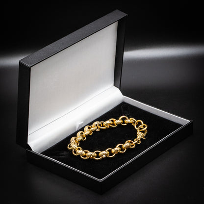 Gold Diamond-Cut Patterned Belcher Chain, Bracelet &amp; Set 12mm