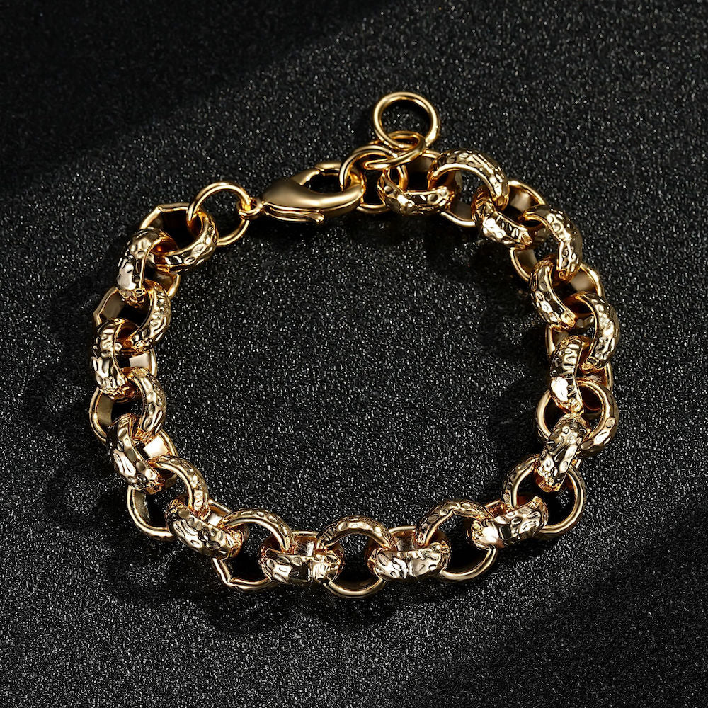 Gold-filled Belcher bracelet, 12mm width, 6 inches, 38 grams, diamond cut pattern.