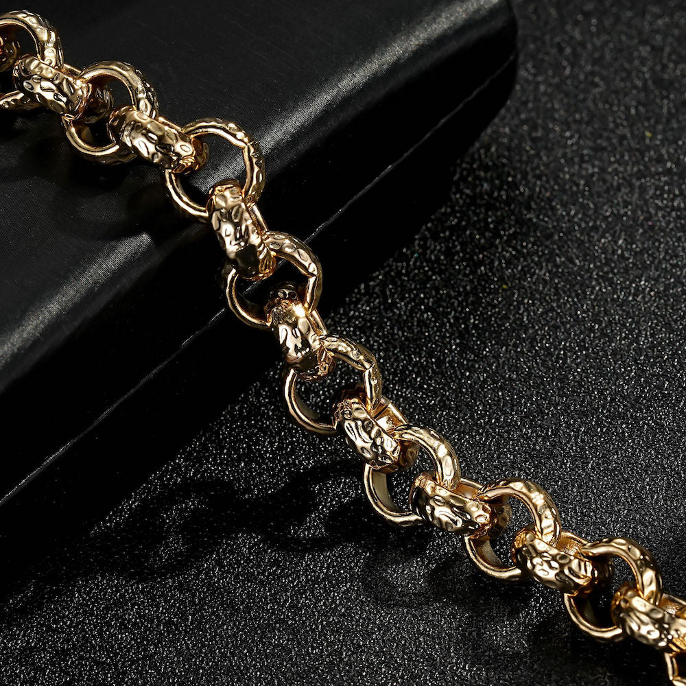 Gold diamond cut Belcher bracelet, 12mm wide, 6 inches long, 38 grams, gold-filled.