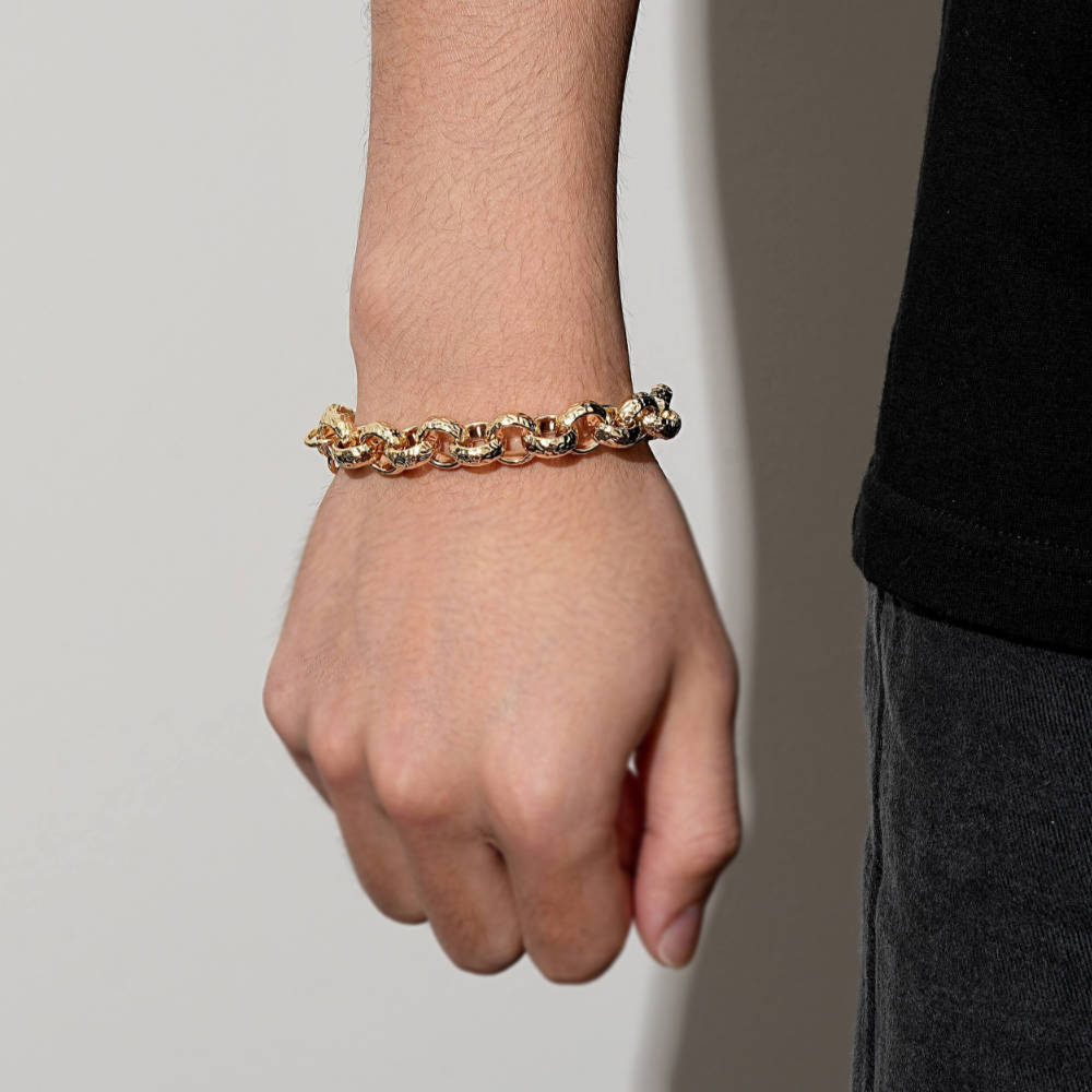 12mm wide gold Belcher bracelet, 6 inches, 38 grams, designed for children and women.
