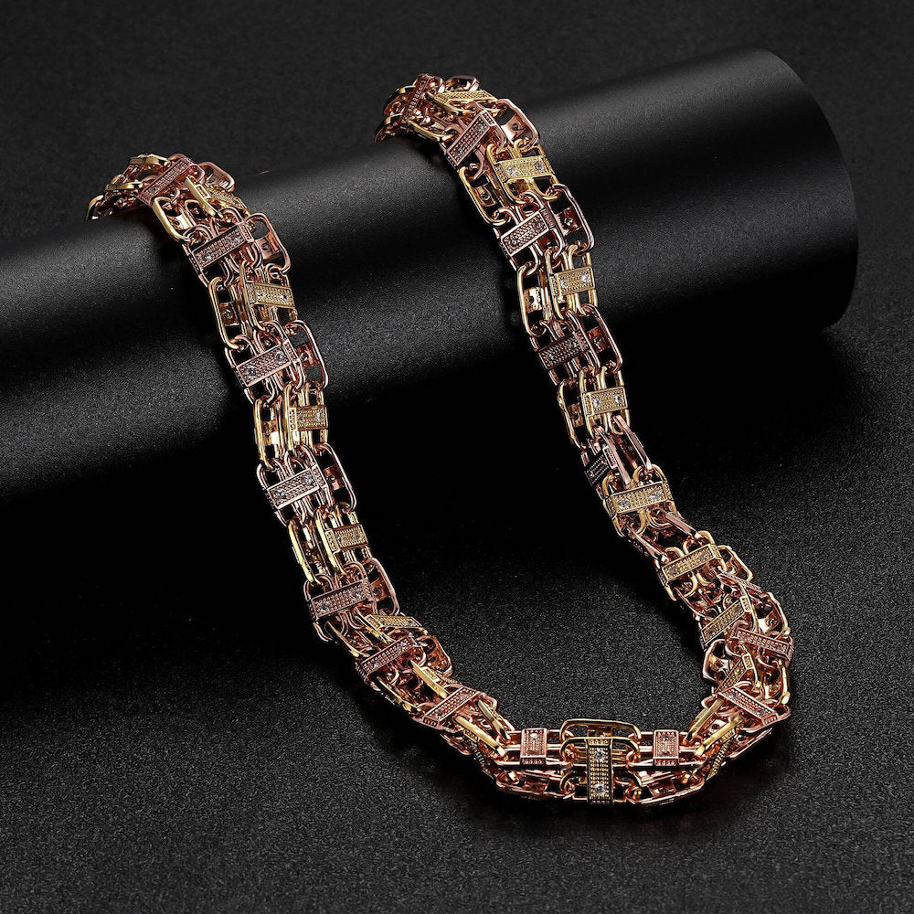 12mm Gold and Silver 2-Tone Cage Chain, 32 Inches Long