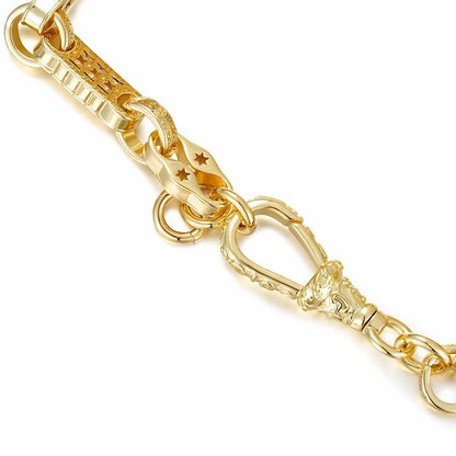 Small gold stars and bars bracelet, 7mm wide, 8/8.5 inches, 7 grams, gold-filled.