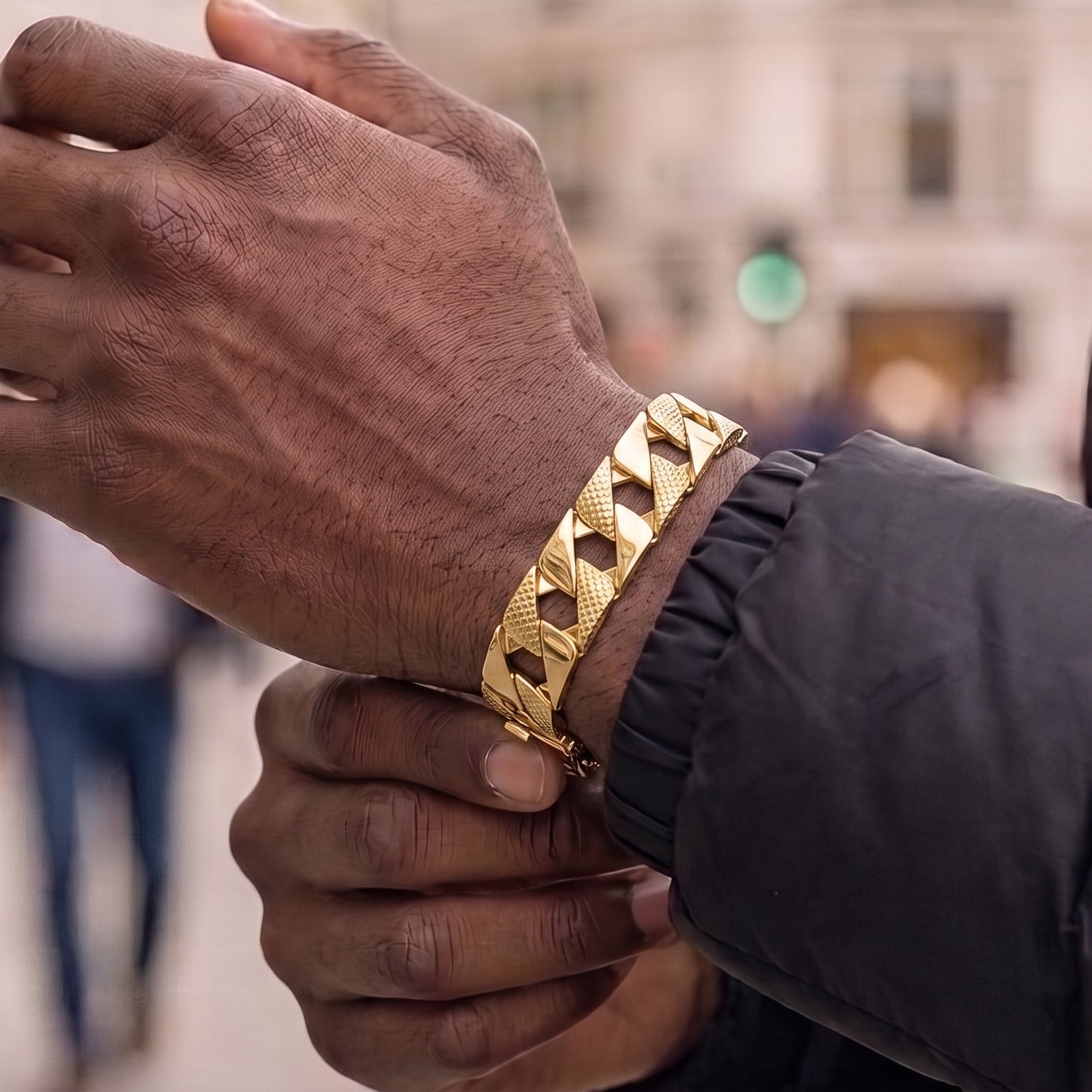 Luxury Gold 22mm Lizard Patterned Chaps Snake Cuban Curb Bracelet