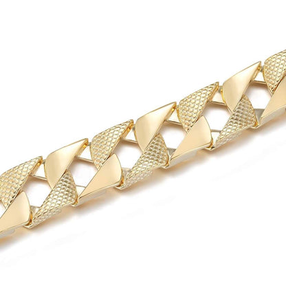 Big gold Cuban bracelet with snake pattern, 22mm wide, 8 inches, 108 grams, gold-filled.