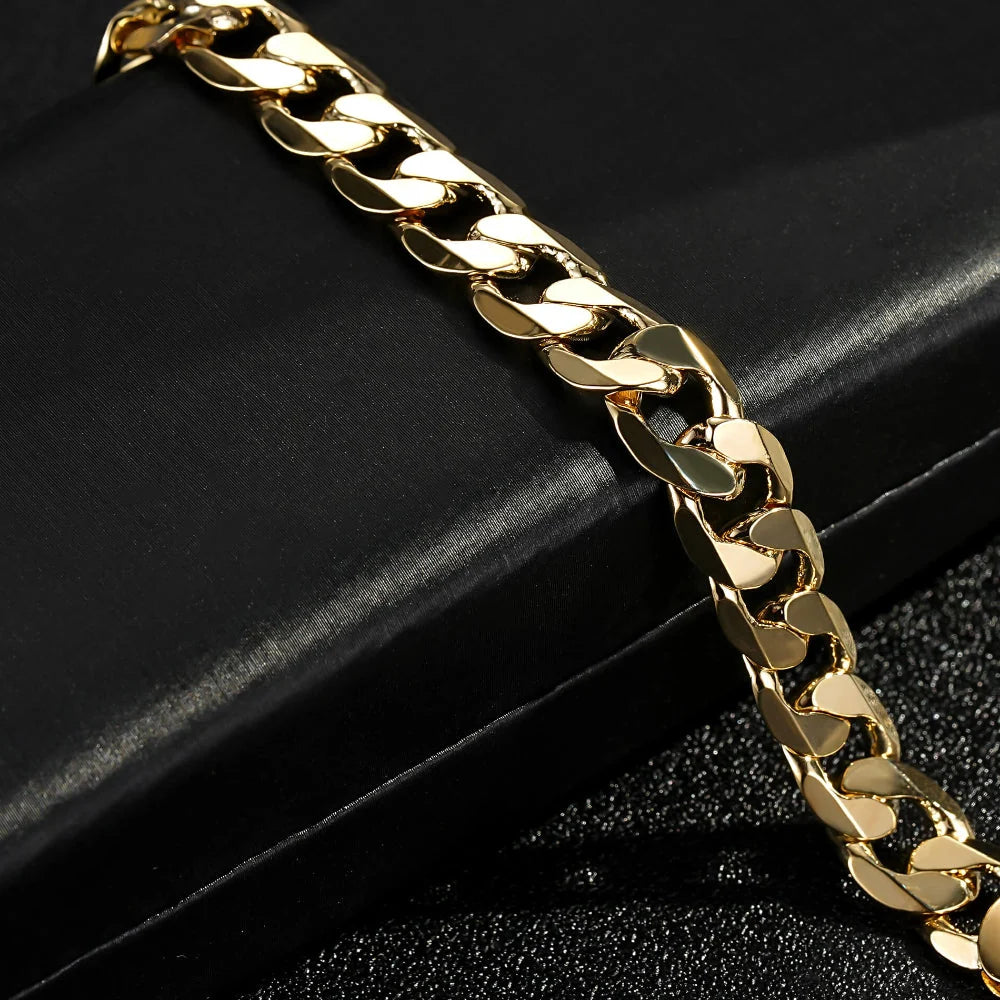 Gold Cuban Curb Chain &amp; Bracelet Set 9mm