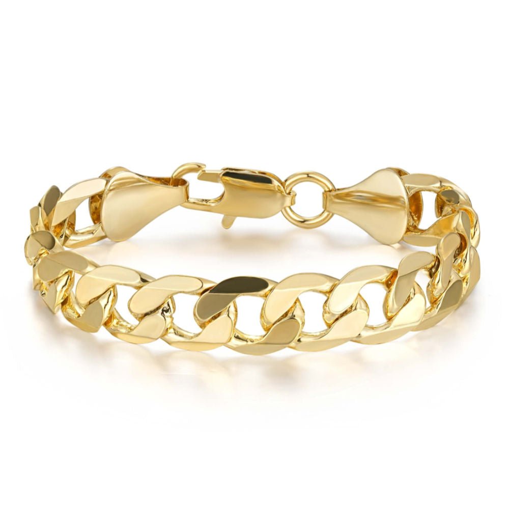 Lightweight gold Cuban bracelet, 9mm width, 6/8/9 inches, classic design.