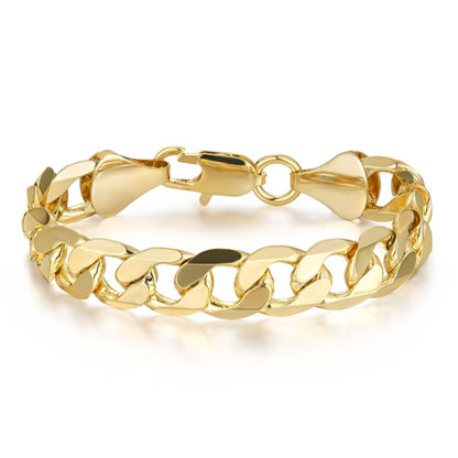 Lightweight gold Cuban bracelet, 9mm width, 6/8/9 inches, classic design.