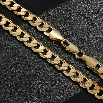 Gold Cuban Curb Chain &amp; Bracelet Set 9mm
