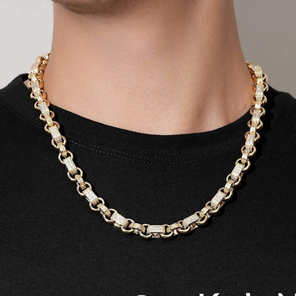 Premium 10mm Gypsy Link Stones Belcher Chain Albert Clasp