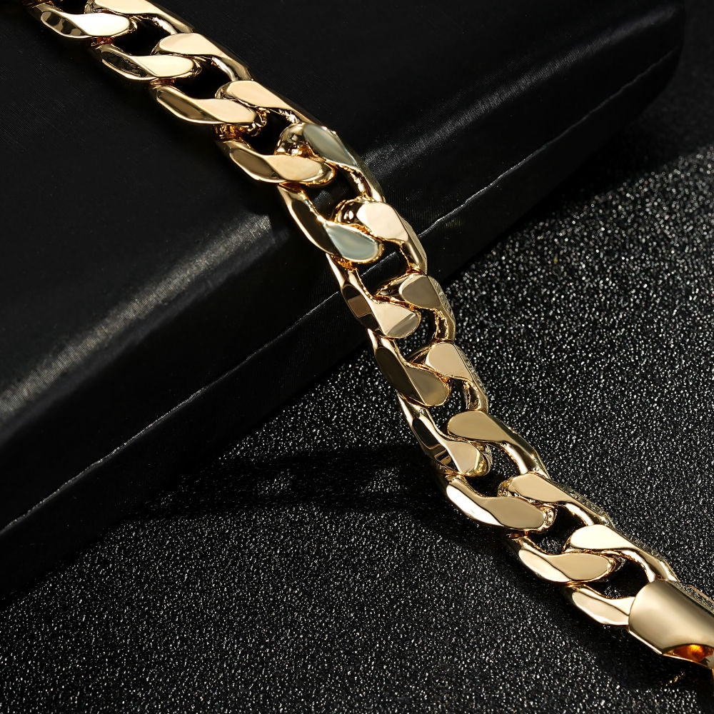 12mm Gold Filled Cuban Link Bracelet, 8 Inches Long