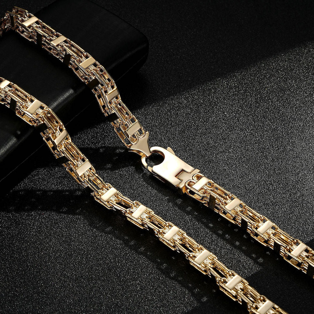 Gold Bonded Cage Chain, 10mm Width, 36 Inch Necklace, Free Leather Box