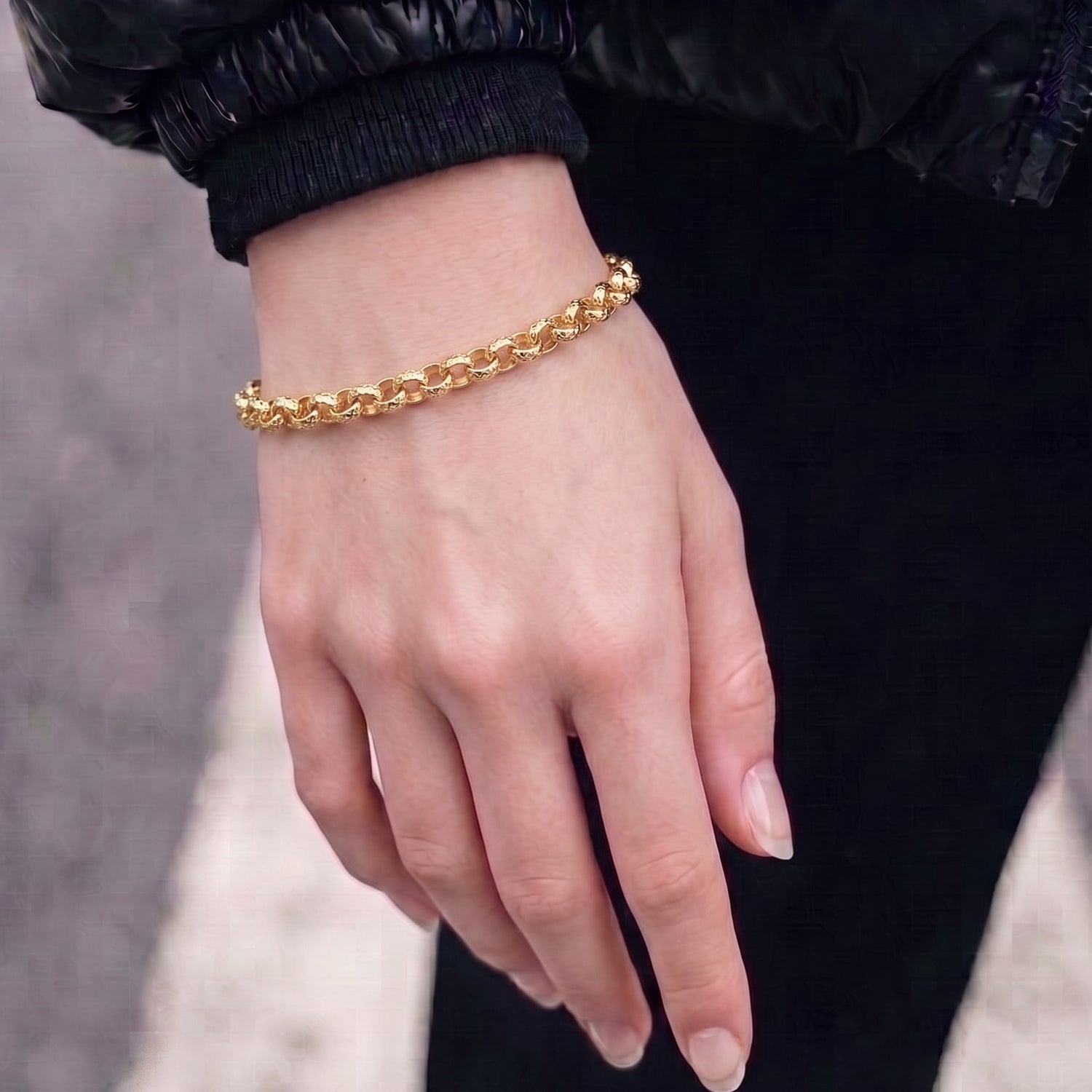 Gold Diamond-Cut Patterned Belcher Bracelet 4mm