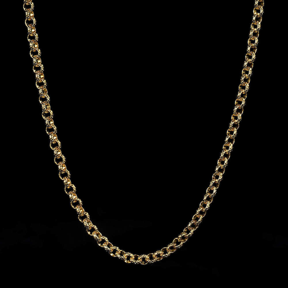 4mm Gold Diamond Cut Pattern Belcher Chain 22 Inch