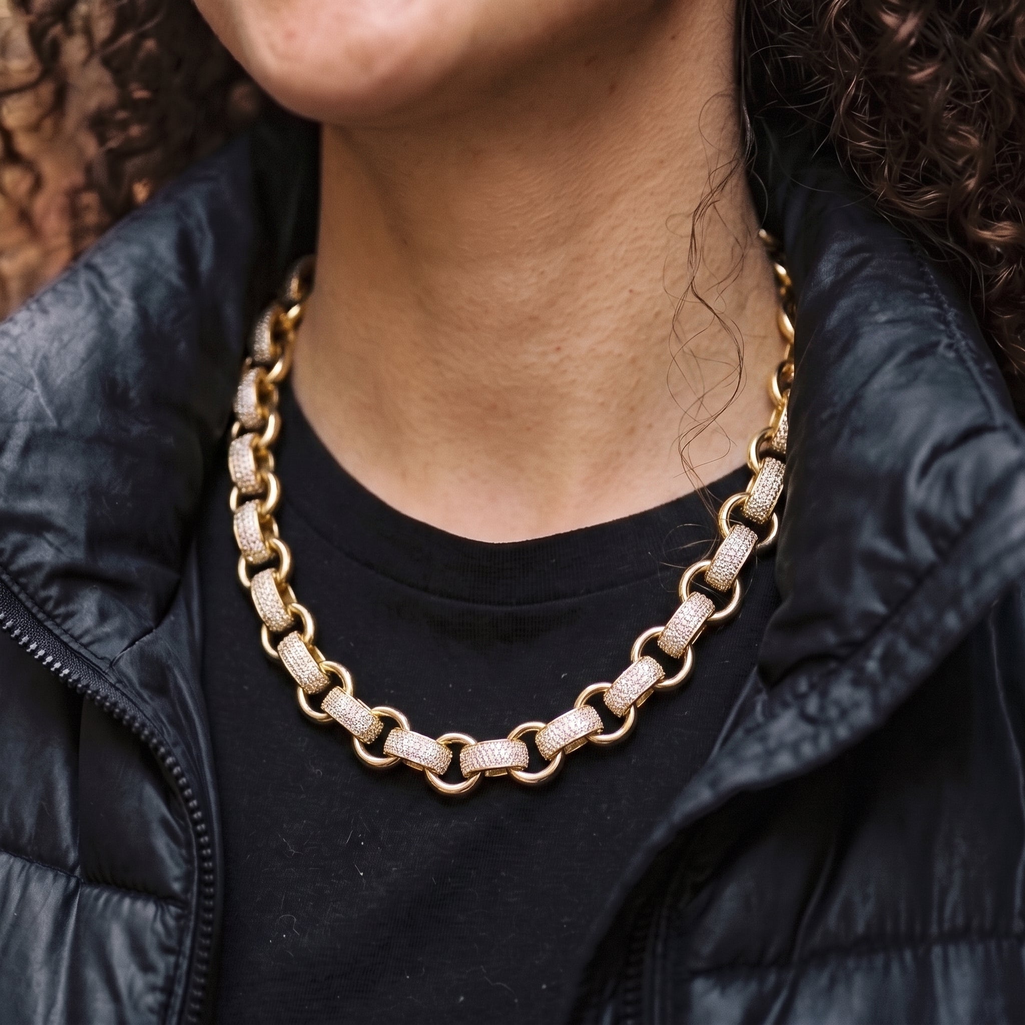 20mm Gold XXL Heavy Belcher Chain with Stones and Albert Clasp