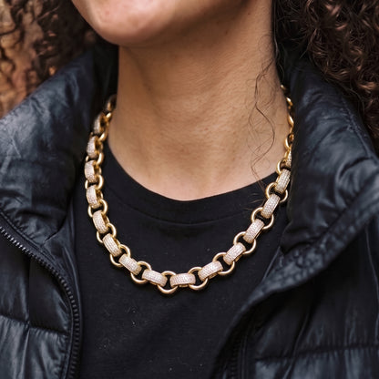 20mm Gold XXL Heavy Belcher Chain with Stones and Albert Clasp