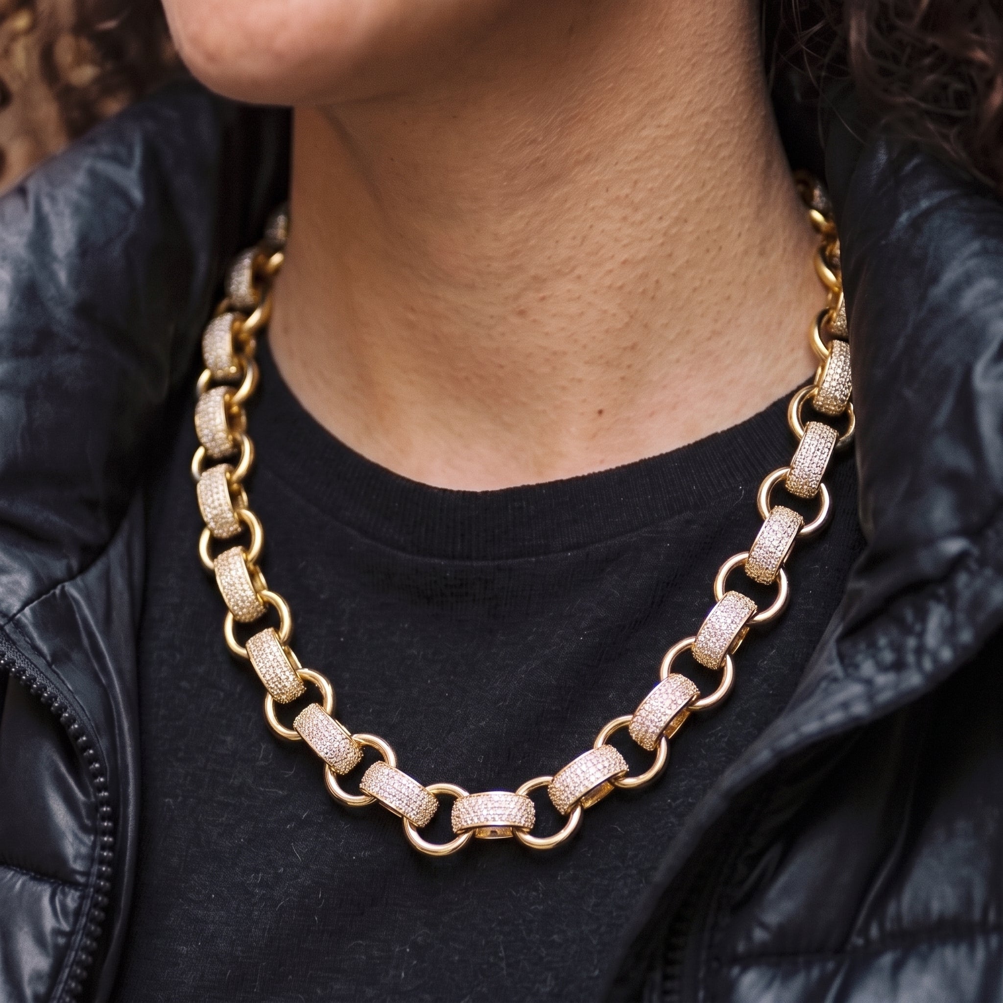 20mm Gold XXL Heavy Belcher Chain with Stones and Albert Clasp