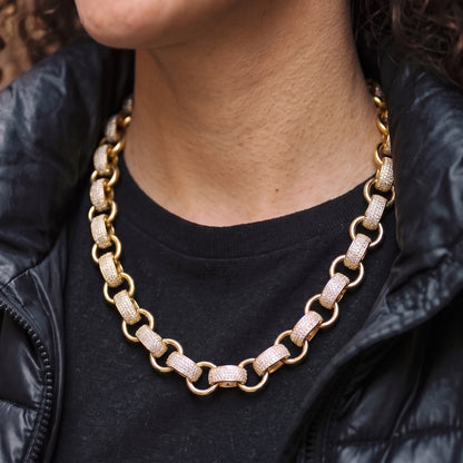 20mm Gold XXL Heavy Belcher Chain with Stones and Albert Clasp