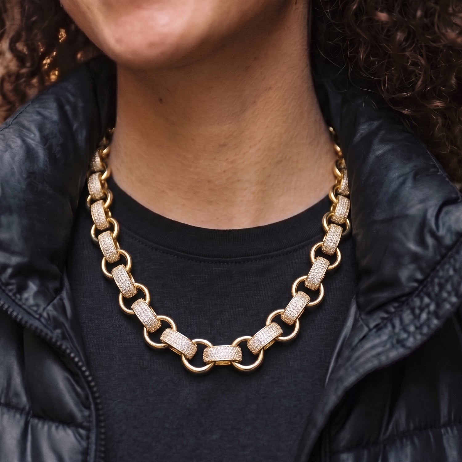 20mm Gold XXL Heavy Belcher Chain with Stones and Albert Clasp