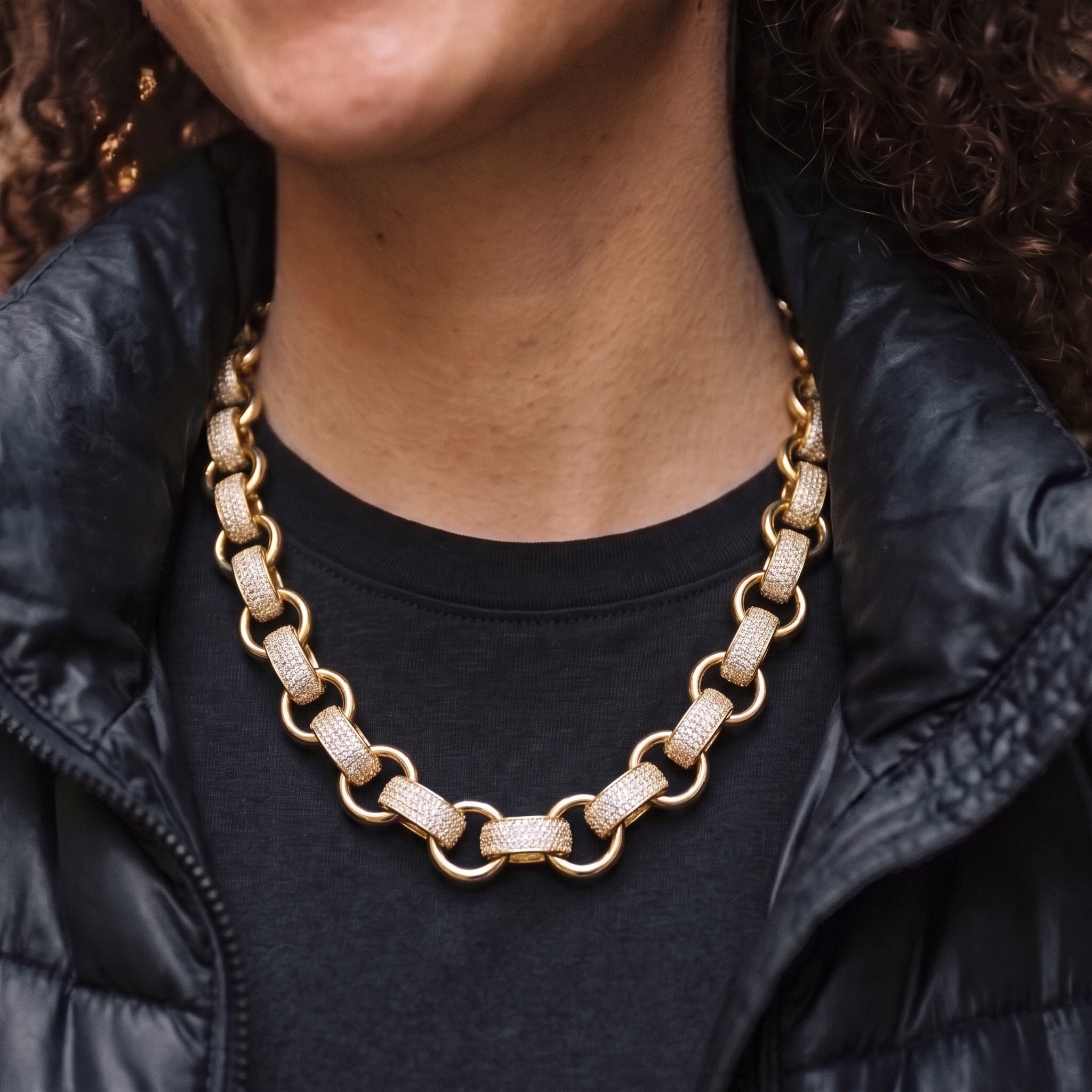 20mm Gold XXL Heavy Belcher Chain with Stones and Albert Clasp
